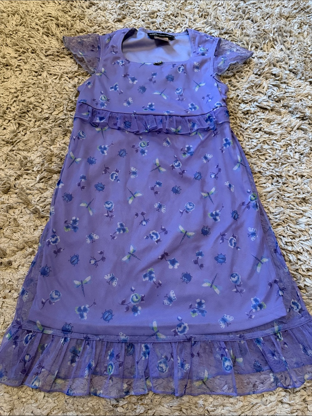 Vintage Y2K No Boundaries Purple Floral Mesh Dress, Size 10/12